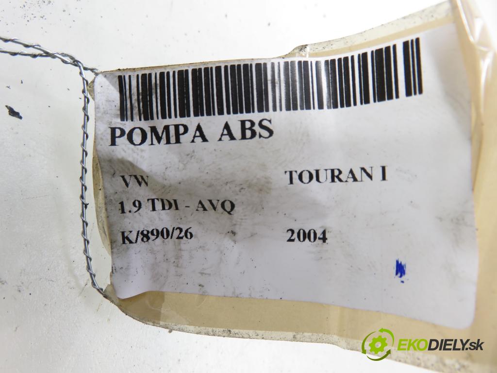VW TOURAN (1T1, 1T2) MINIVAN 2004 74,00 1.9 TDI PD 100 - AVQ 1896,00 Pumpa ABS 1K0907379K ; 10096003483 ; 1K0614517H (Pumpa ABS)