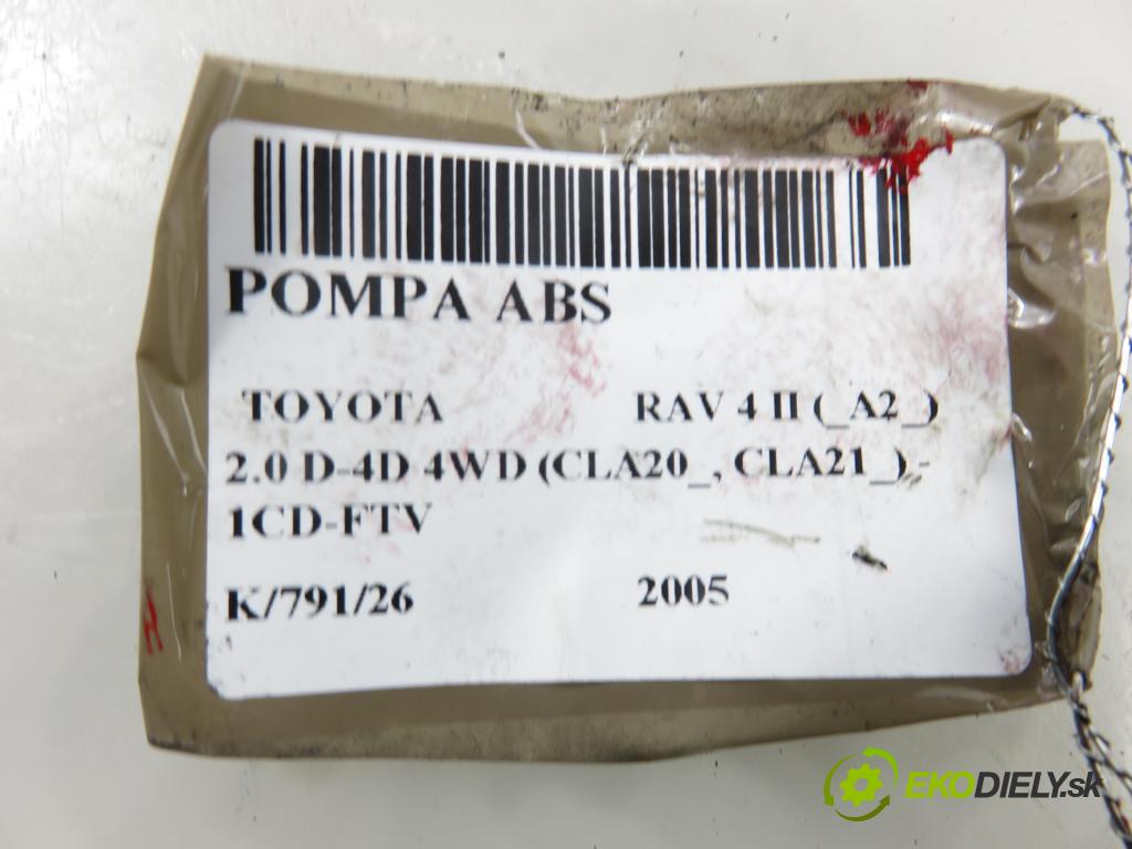 TOYOTA RAV 4 II (_A2_) SUV 2005 85,00 2.0 D-4D 4WD (CLA20_, CLA21_) - 1CD-FTV 1995,00 Pumpa ABS 4454042040 ; 8954142140 ; 1338007450 (Pumpa ABS)