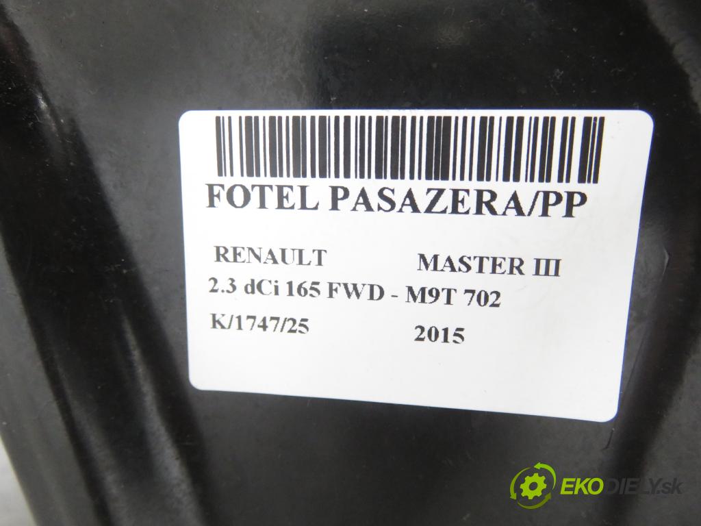 RENAULT MASTER III Platforma / podwozie (EV, HV, UV) KABINA/PLATFORMA 2015 120,00 2.3 dCi 165 FWD - M9T 702 2298,00 Sedadlo CESTUJÚCI/PP