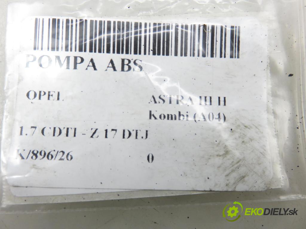 OPEL ASTRA H Kombi (A04) KOMBI 2009 81,00 1.7 CDTI - Z 17 DTJ 1686,00 Pumpa ABS 10096005543 ; 13246535BL ; 10020602904 (Pumpa ABS)