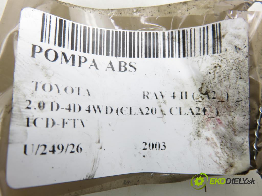 TOYOTA RAV 4 II (_A2_) SUV 2003 85,00 2.0 D-4D 4WD (CLA20_, CLA21_) - 1CD-FTV 1995,00 Pumpa ABS 4454042040 ; 8954142140 ; 1338007450 (Pumpa ABS)