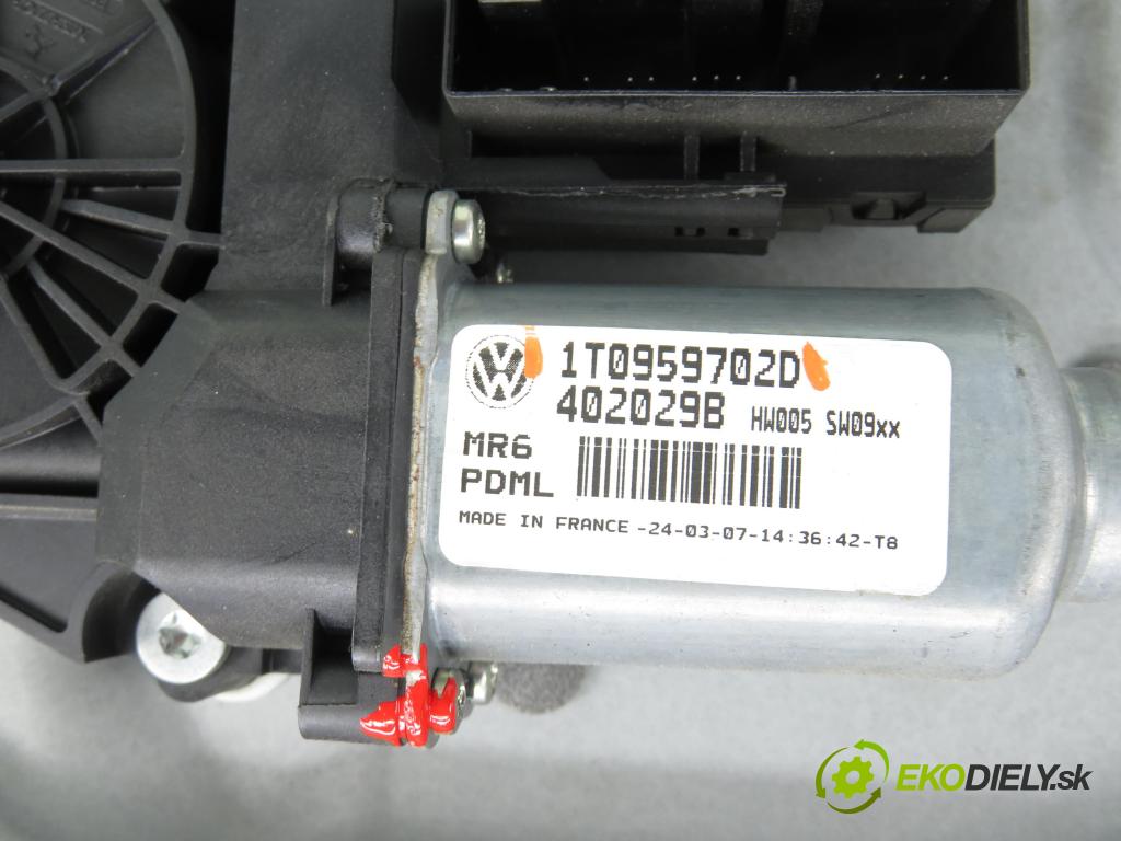 VW TOURAN (1T1, 1T2) MINIVAN 2008 125,00 2.0 TDI - BMN 1968,00 mechanismus oken PPE 1T1837730AJ ; 1K0959792J ; 1T0959702D