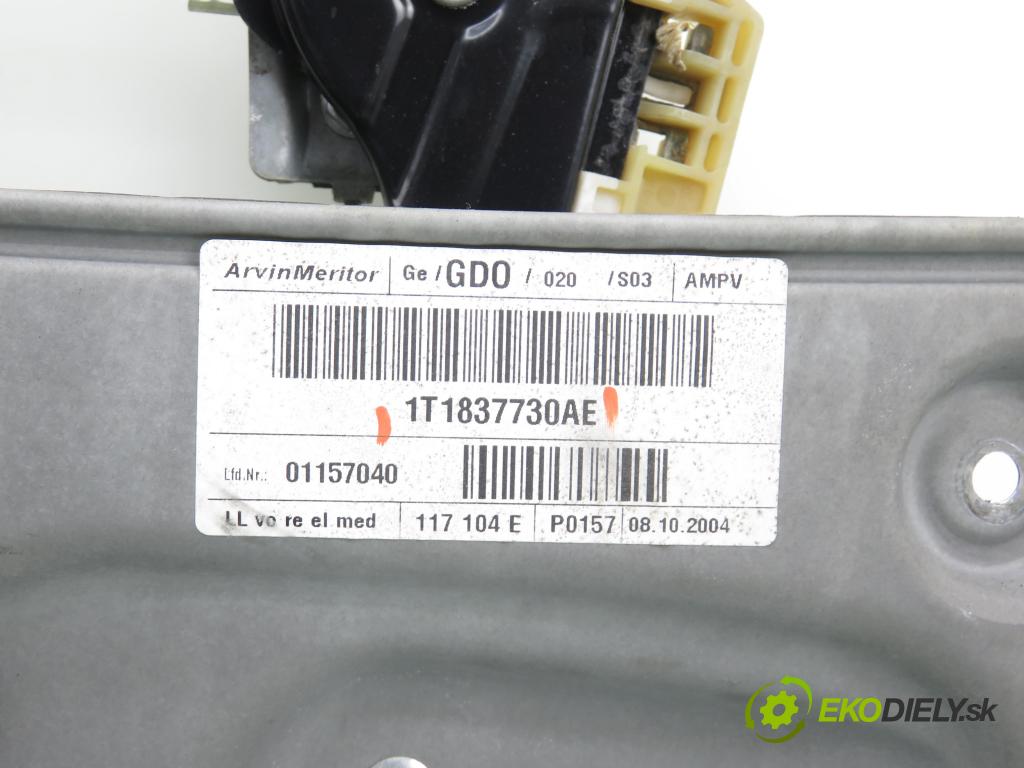 VW TOURAN (1T1, 1T2) MINIVAN 2004 77,00 1.9 TDI - BXE 1896,00 Mechanizmus okien 1T1837730AE ; 1K0959792C ; 1T0959702