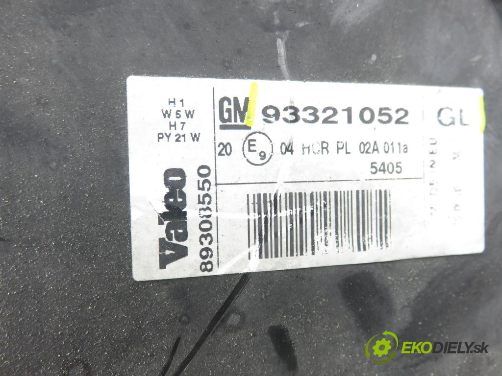 OPEL MERIVA A nadwozie wielkoprzestrzenne (MPV) (X03) HB 2003 77,00 1.6 16V 105 - Z 16 XEP 1598,00 světlo LP 93321052GL