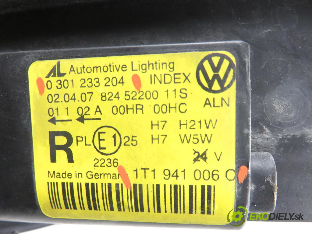 VW TOURAN (1T1, 1T2) MINIVAN 2008 125,00 2.0 TDI - BMN 1968,00 Svetlo PP 1T1941006C ; 0301233204