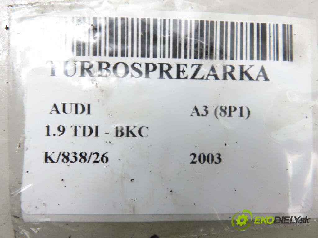 AUDI A3 (8P1) HB 2003 77,00 1.9 TDI PD 105 - BKC 1896,00 RYCHLONABÍJEČKA: 038253016R (Kompletní turbodmychadlo)