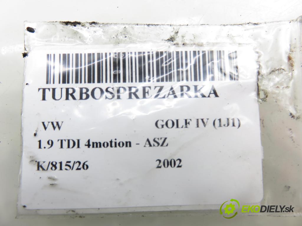 VW GOLF IV (1J1) HB 2002 96,00 1.9 TDI 4motion - ASZ 1896,00 Turbodúchadlo 038253016F (Turbodúchadlo (kompletné))