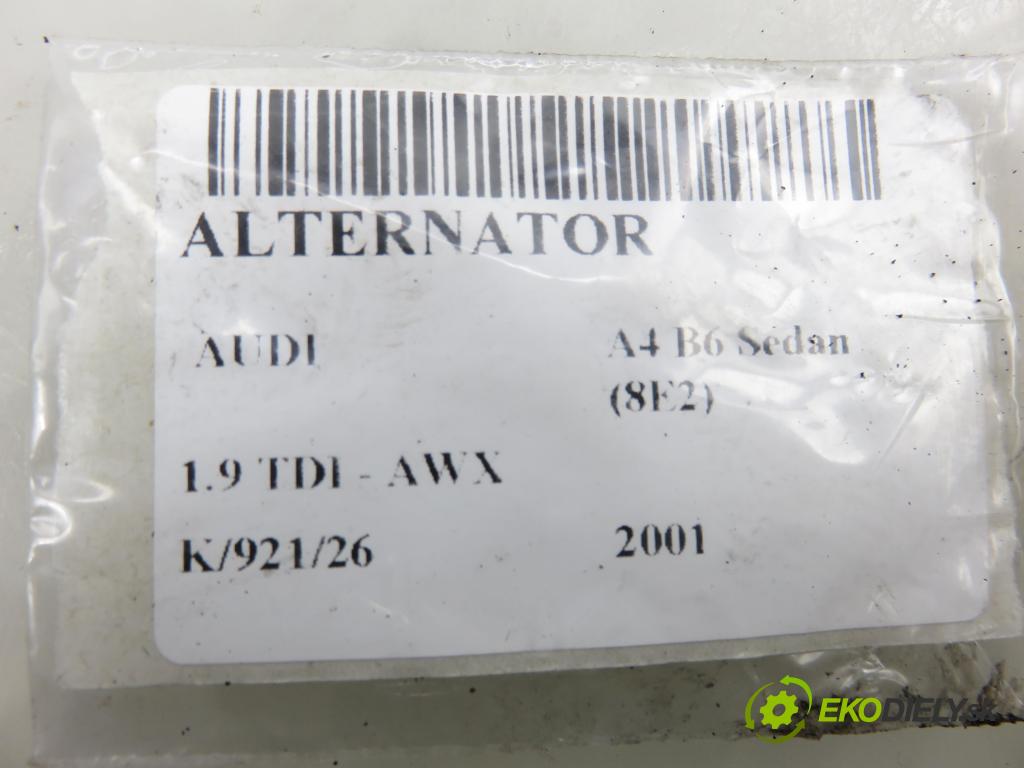 AUDI A4 (8E2, B6) SEDAN 2001 96,00 1.9 TDI PD 130 - AWX 1896,00 Alternátor 028903029R (Alternátor)