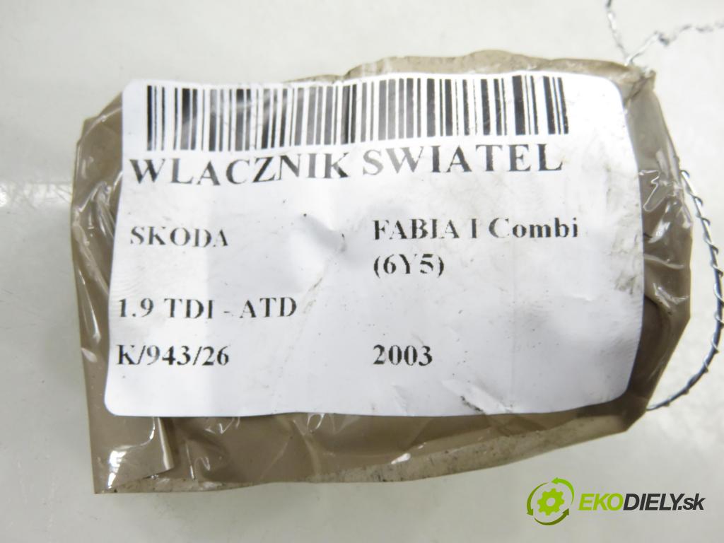 SKODA FABIA I Combi (6Y5) KOMBI 2003 74,00 1.9 TDI - ATD 1896,00 prepínač svetlá 6Y1941531A