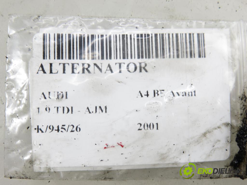 AUDI A4 Avant (8D5, B5) KOMBI 2001 85,00 1.9 TDI - AJM 1896,00 Alternátor (Alternátor)