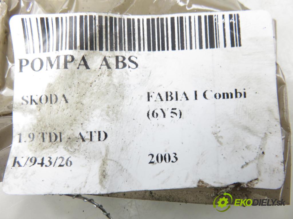 SKODA FABIA I Combi (6Y5) KOMBI 2003 74,00 1.9 TDI - ATD 1896,00 Pumpa ABS 0265224011 ; 6Q061417E ; 6Q0907379 (Pumpa ABS)