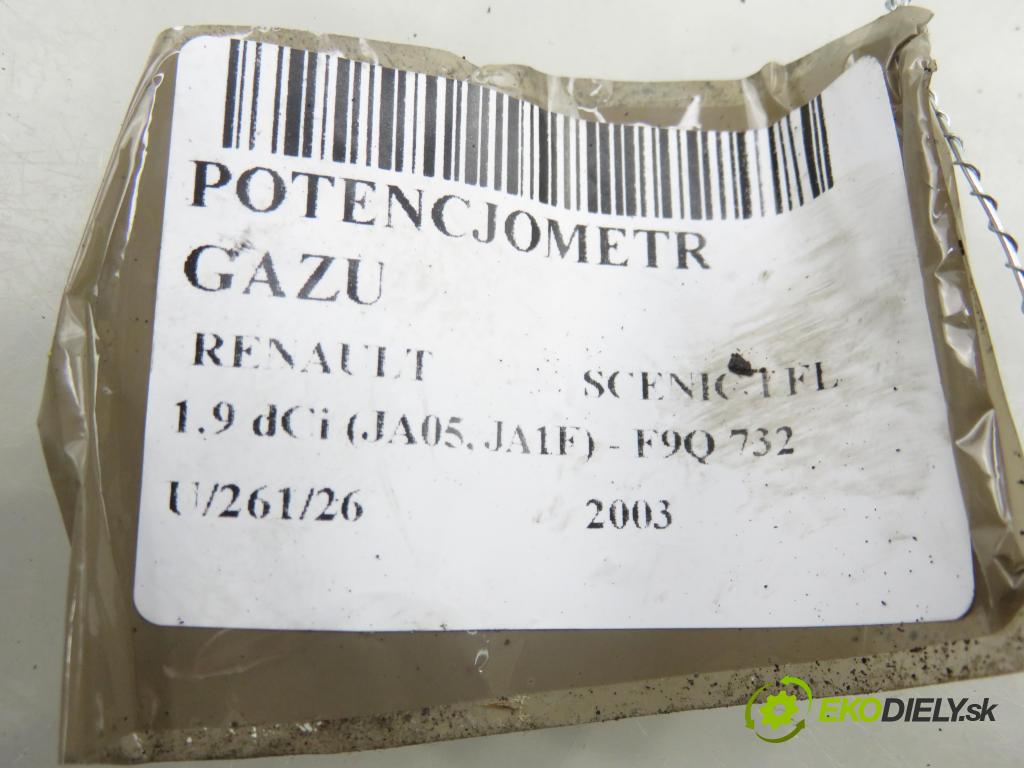 RENAULT SCENIC I (JA0/1_) MINIVAN 2003 75,00 1.9 dCi (JA05, JA1F) - F9Q 732 1870,00 Potenciometer plynu 8200139460 (Potenciometer plynového pedálu)