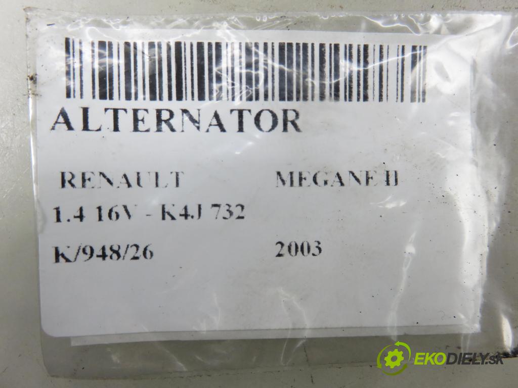 RENAULT MEGANE II (BM0/1_, CM0/1_) HB 2003 60,00 1.4 16V - K4J 732 1390,00 Alternátor 8200022774 ; SG1B038 (Alternátor)