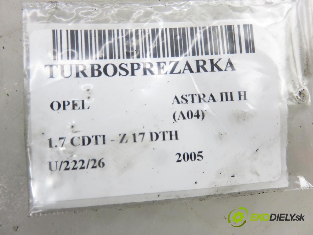 OPEL ASTRA H (A04) HB 2005 74,00 1.7 CDTI - Z 17 DTH 1686,00 Turbodúchadlo 8973000926 (Turbodúchadlo (kompletné))