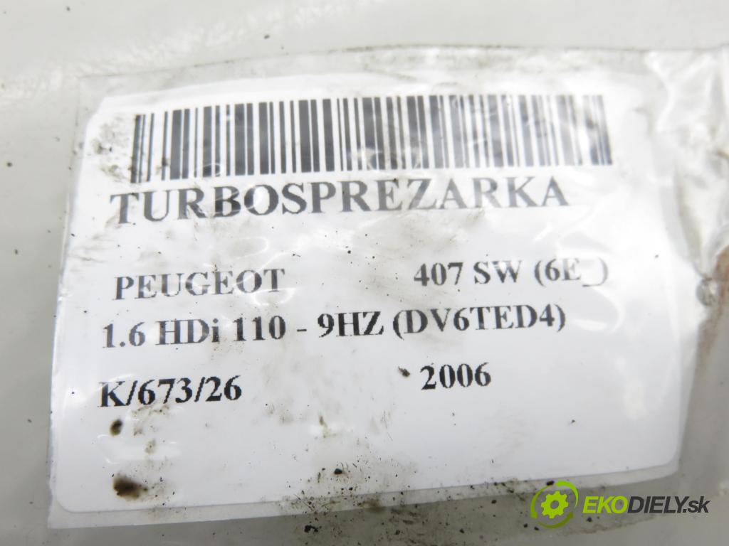 PEUGEOT 407 SW (6E_) KOMBI 2006 80,00 1.6 HDi 110 - 9HZ (DV6TED4) 1560,00 Turbodúchadlo 9657248680 (Turbodúchadlo (kompletné))