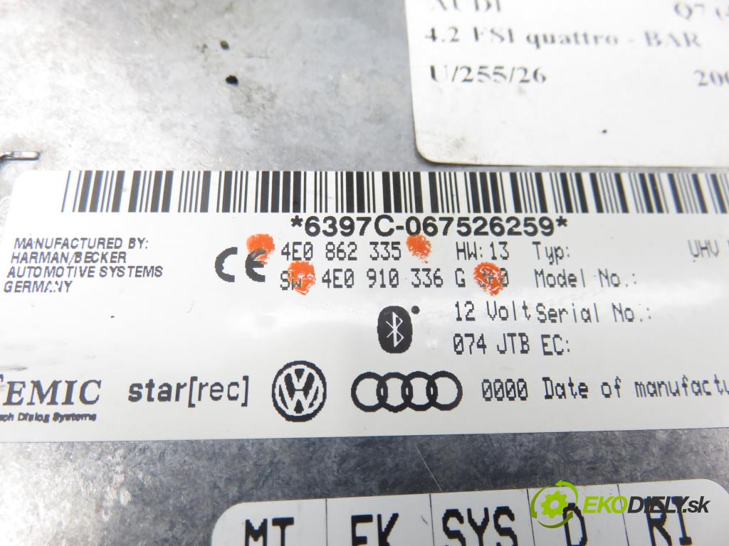 AUDI Q7 (4L) SUV 2008 257,00 4.2 FSI 350 quattro - BAR 4163,00 MODUL BLUETOOTH 4E0910336G ; 4E0862335