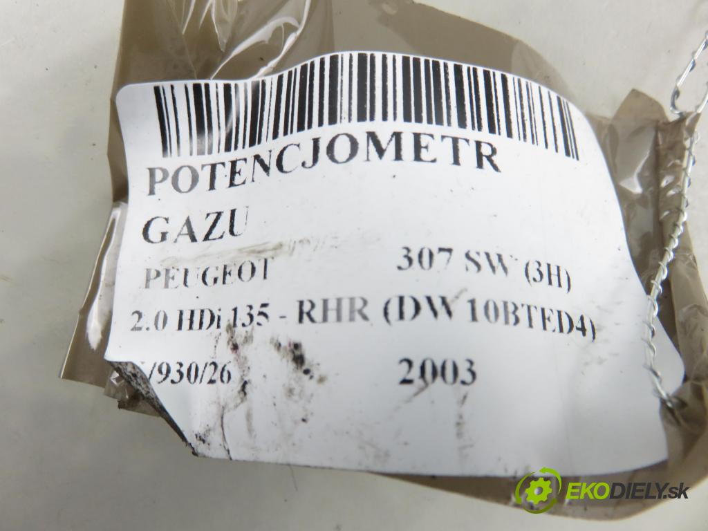 PEUGEOT 307 SW (3H) KOMBI 2003 100,00 2.0 HDi 135 - RHR (DW10BTED4) 1997,00 Potenciometer plynu 0280752251 ; 9646702180 ; F00C3E2427 (Potenciometer plynového pedálu)