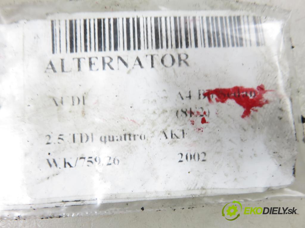 AUDI A4 (8E2, B6) SEDAN 2002 132,00 2.5 TDI V6 180 quattro - AKE 2496,00 Alternátor 078903016AC ; SG14B012 ; 2542497C (Alternátor)