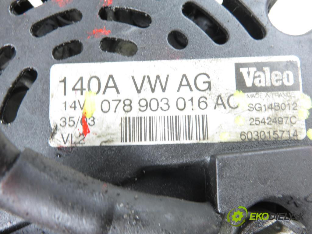 AUDI A4 (8E2, B6) SEDAN 2002 132,00 2.5 TDI V6 180 quattro - AKE 2496,00 Alternátor 078903016AC ; SG14B012 ; 2542497C (Alternátor)