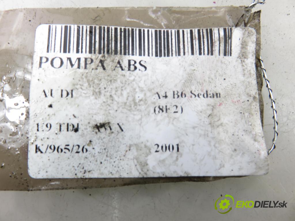 AUDI A4 (8E2, B6) SEDAN 2001 96,00 1.9 TDI - AWX 1896,00 Pumpa ABS 0265950011 ; 0265225048 ; 8E0614517 (Pumpa ABS)