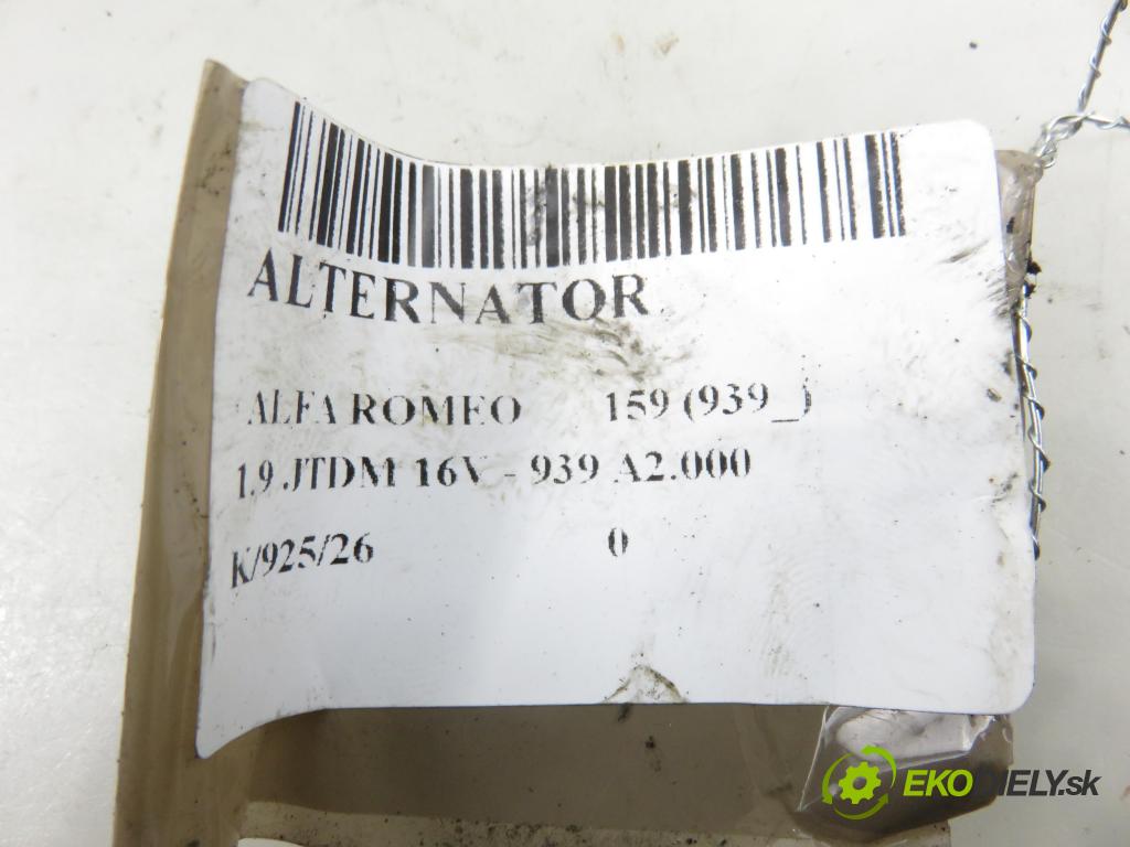ALFA ROMEO 159 (939_) SEDAN 2007 110,00 1.9 JTDM 16V - 939 A2.000 1910,00 Alternátor 73503235 ; MS1022118260 (Alternátor)