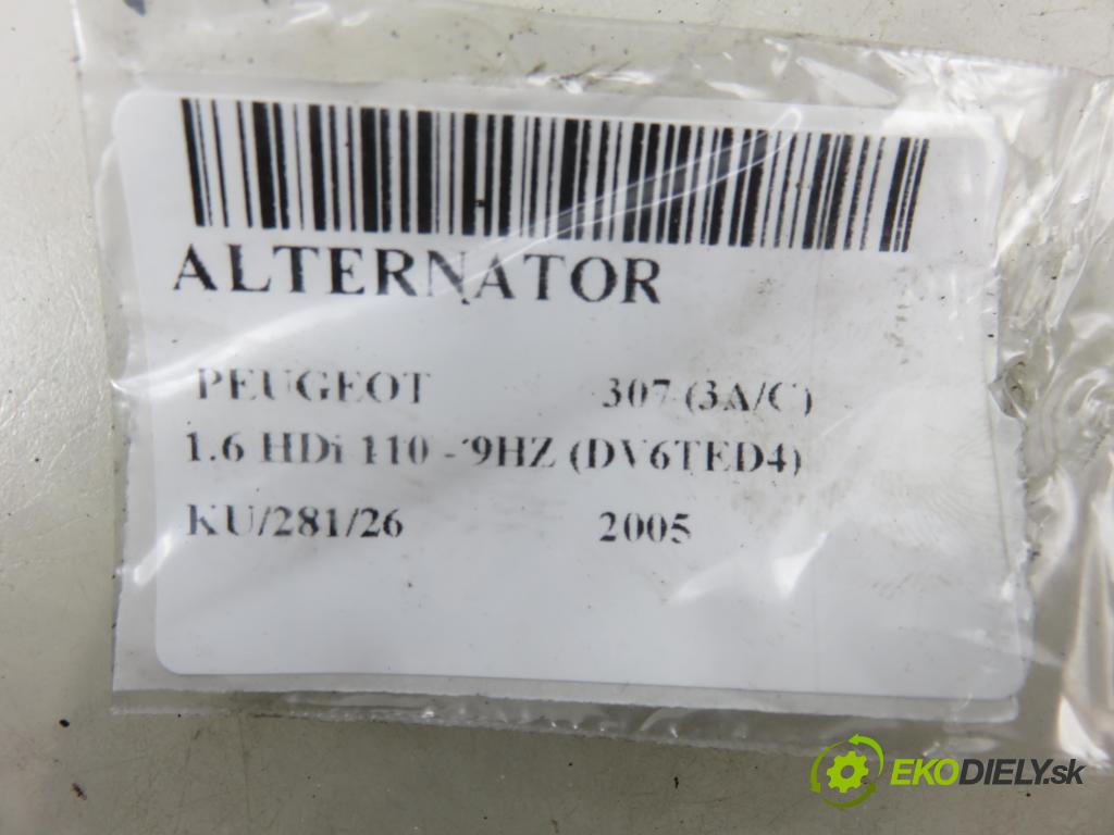 PEUGEOT 307 (3A/C) HB 2005 80,00 1.6 HDi 110 1560,00 Alternátor 9646321780 (Alternátor)