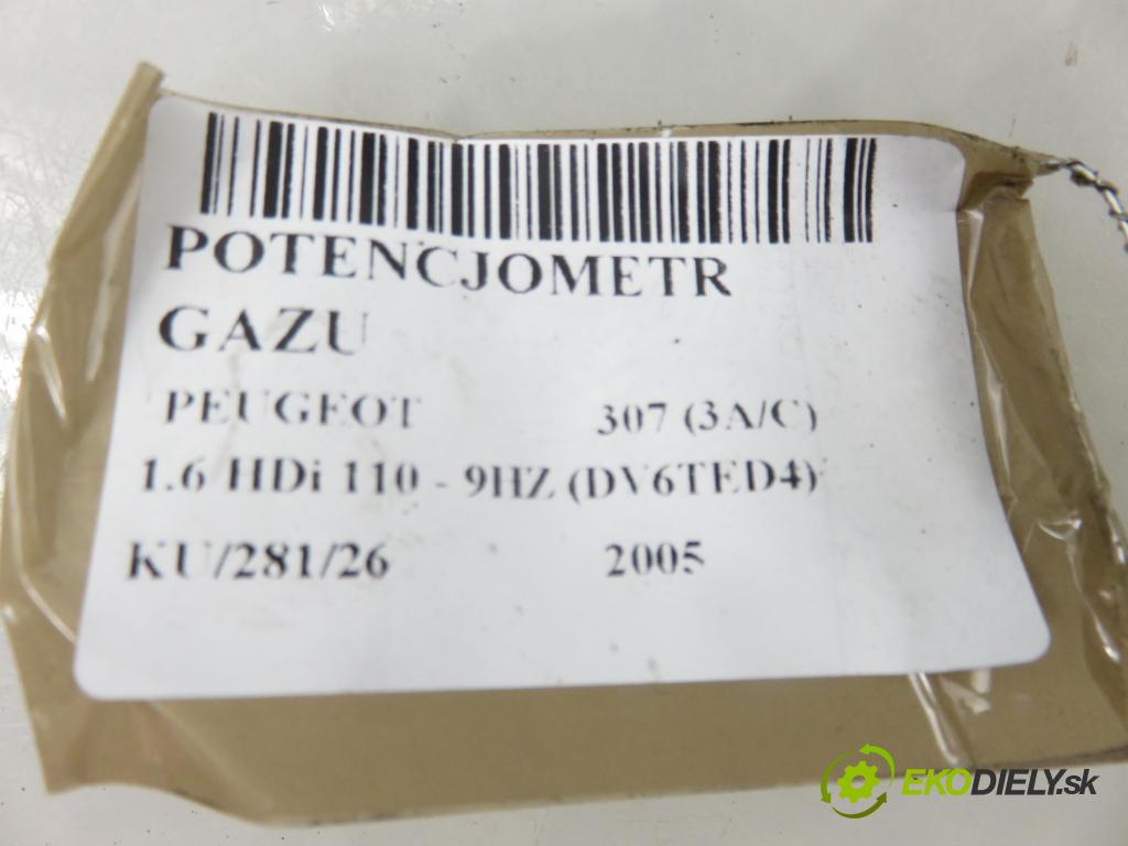 PEUGEOT 307 (3A/C) HB 2005 80,00 1.6 HDi 110 1560,00 Potenciometer plynu 0280752251 ; 9646702180 ; F00C3E2429 (Potenciometer plynového pedálu)