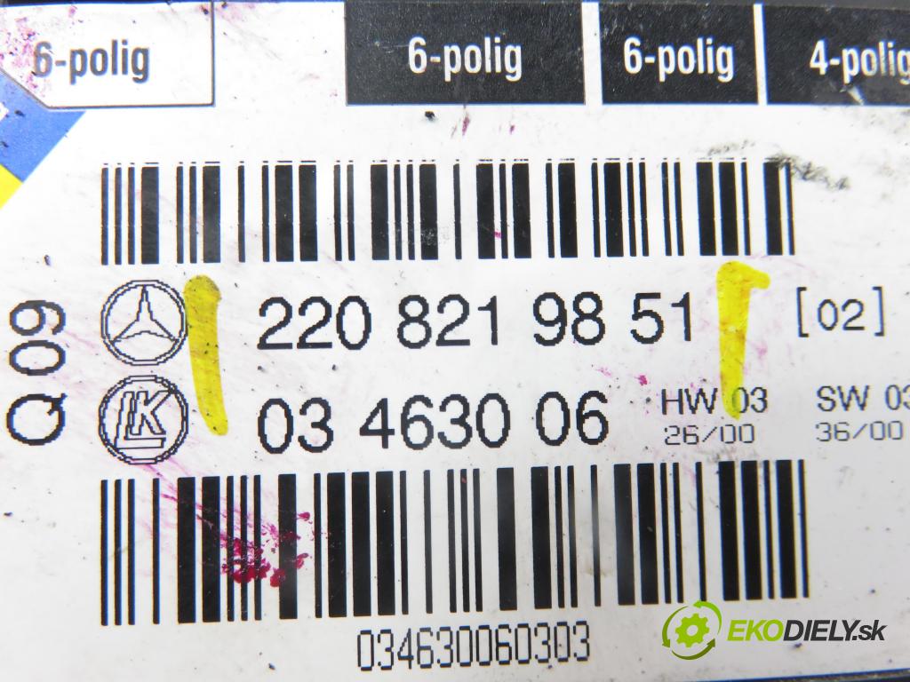 MERCEDES-BENZ KLASA S (W220) SEDAN 2001 0,00 S 500 (220.075, 220.175, 220.875) - M 113.960 4966,00 přepínač ovládaní ŽIDLE 2208219851
