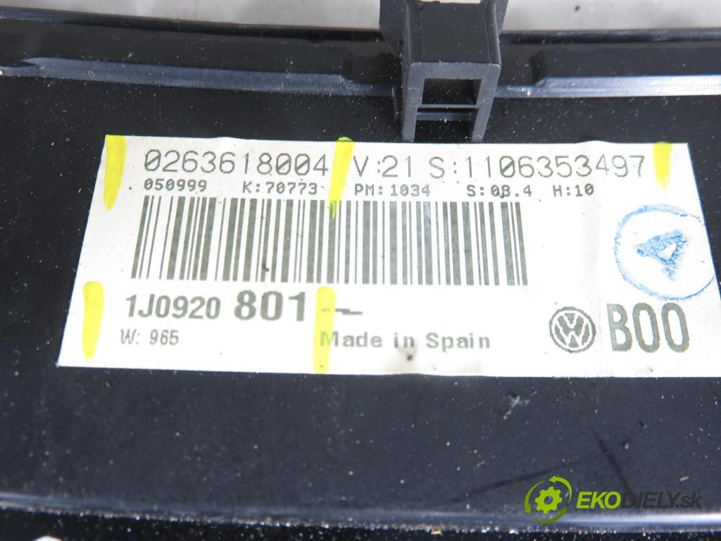 VW GOLF IV (1J1) HB 2000 55,00 1.4 16V - AXP 1390,00 Prístrojovka elektrický 1J0920801 ; 0263618004 ; S1106353497