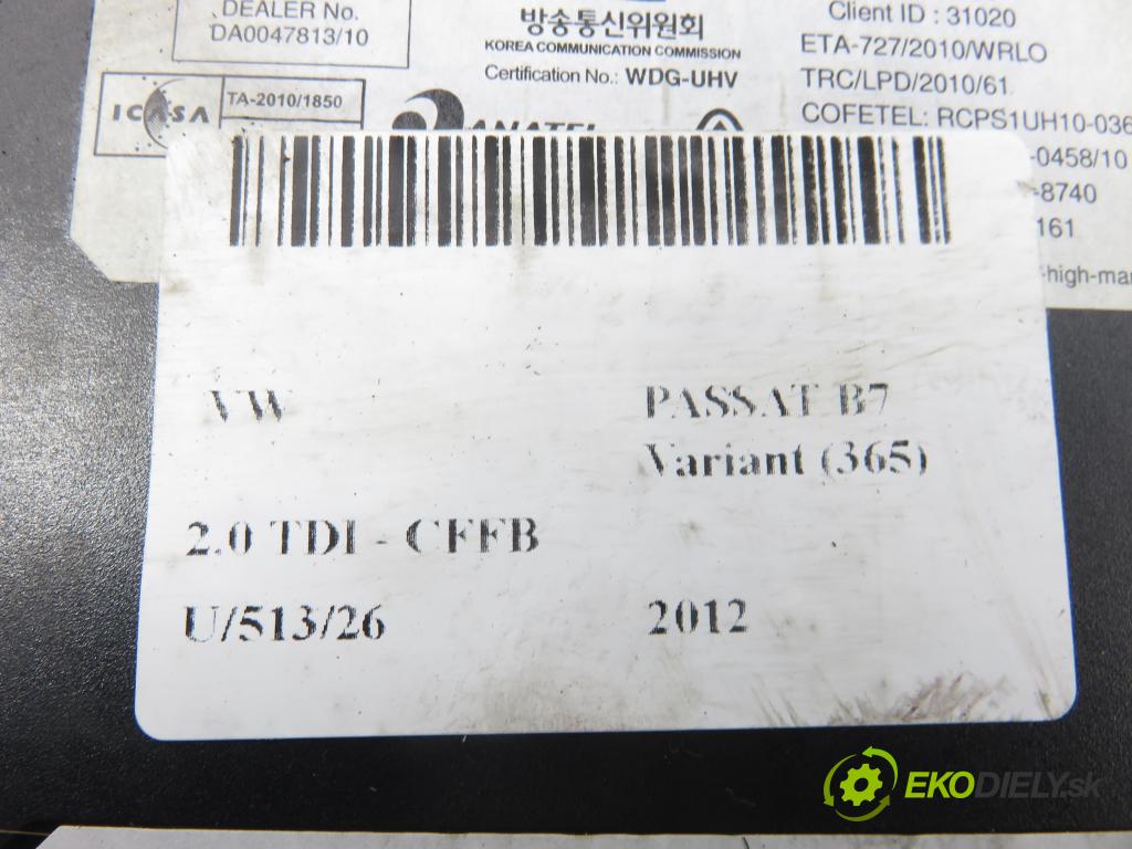 VW PASSAT B7 Variant (365) KOMBI 2012 103,00 2.0 TDI - CFFB 1968,00 MODUL BLUETOOTH 7P6035730J