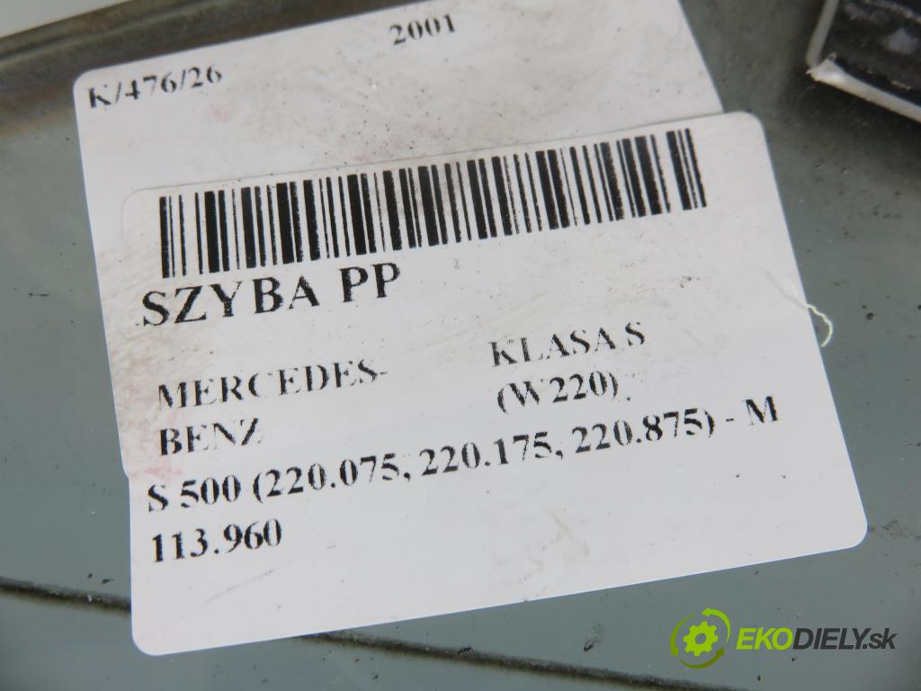 MERCEDES-BENZ KLASA S (W220) SEDAN 2001 0,00 S 500 (220.075, 220.175, 220.875) - M 113.960 4966,00 Okno PP