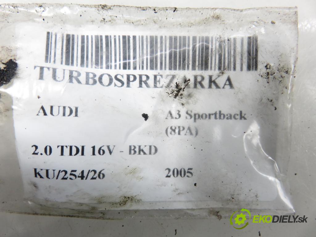 AUDI A3 Sportback (8PA) HB 2005 103,00 2.0 TDI 16V - BKD 1968,00 RYCHLONABÍJEČKA: 03G253019A (Kompletní turbodmychadlo)
