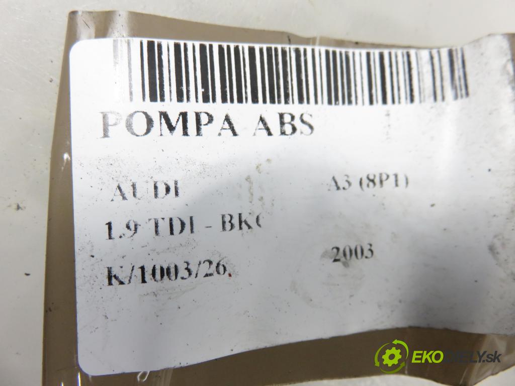 AUDI A3 (8P1) HB 2003 77,00 1.9 TDI PD 105 - BKC 1896,00 Pumpa ABS 10096003483 ; 1K0907379K ; 10020601064 (Pumpa ABS)