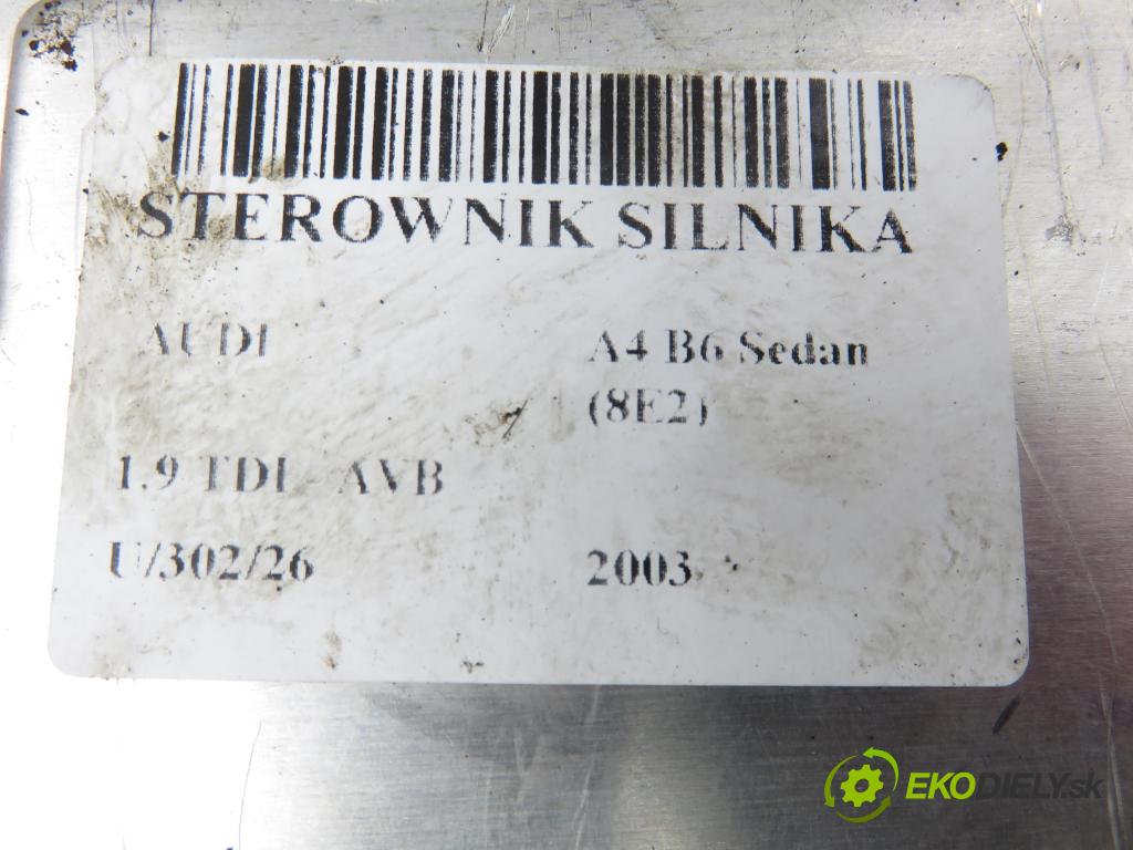 AUDI A4 (8E2, B6) SEDAN 2003 74,00 1.9 TDI PD 101 - AVB 1896,00 řídící jednotka motora 038906019JP ; 0281011141