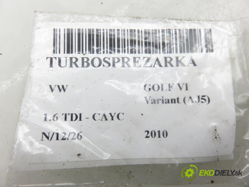 VW GOLF VI Variant (AJ5) KOMBI 2010 77,00 1.6 TDI - CAYC 1598,00 RYCHLONABÍJEČKA: 03L253016T (Kompletní turbodmychadlo)