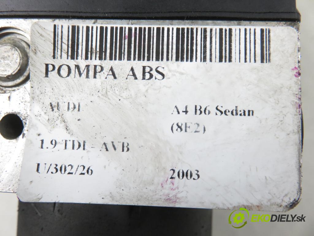 AUDI A4 (8E2, B6) SEDAN 2003 74,00 1.9 TDI PD 101 - AVB 1896,00 pumpa ABS 0265950011 ; 8E0614517 ; 0265225048 (Pumpa ABS)