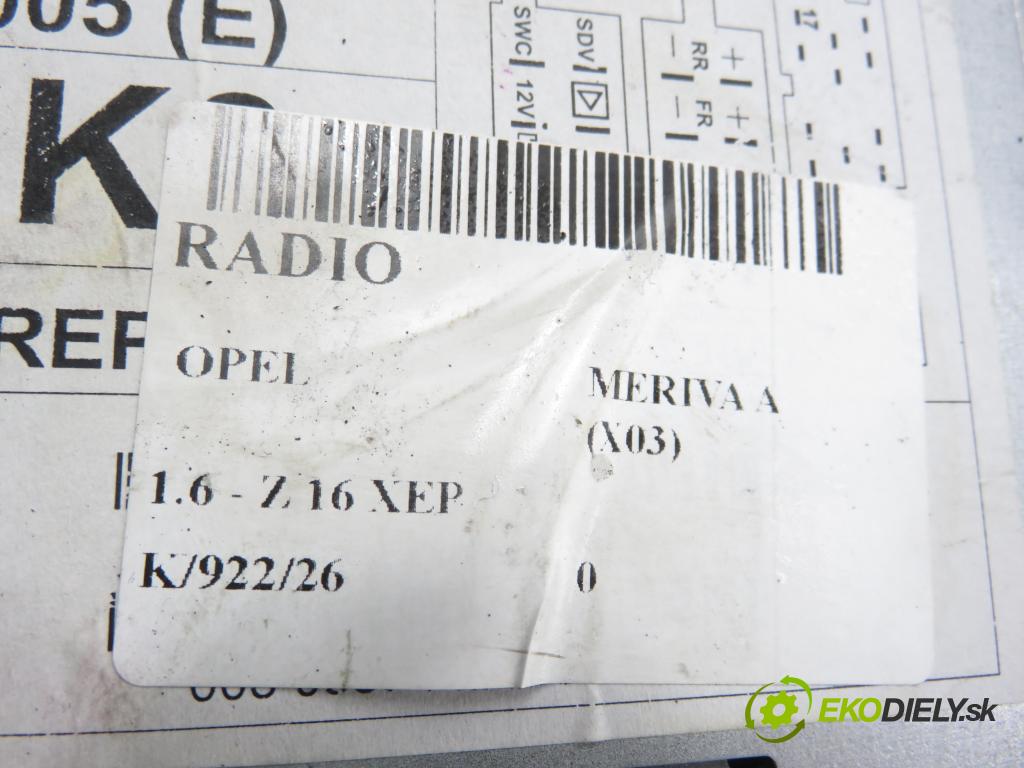 OPEL MERIVA A nadwozie wielkoprzestrzenne (MPV) (X03) HB 2003 77,00 1.6 16V 105 - Z 16 XEP 1598,00 RADIO 330886636 ; 13127010