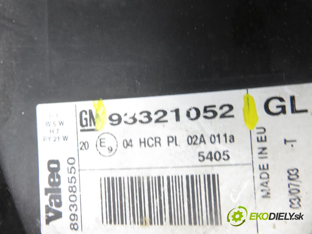 OPEL MERIVA A nadwozie wielkoprzestrzenne (MPV) (X03) HB 2004 74,00 1.6 16V - Z 16 XE 1598,00 světlo LP 93321052