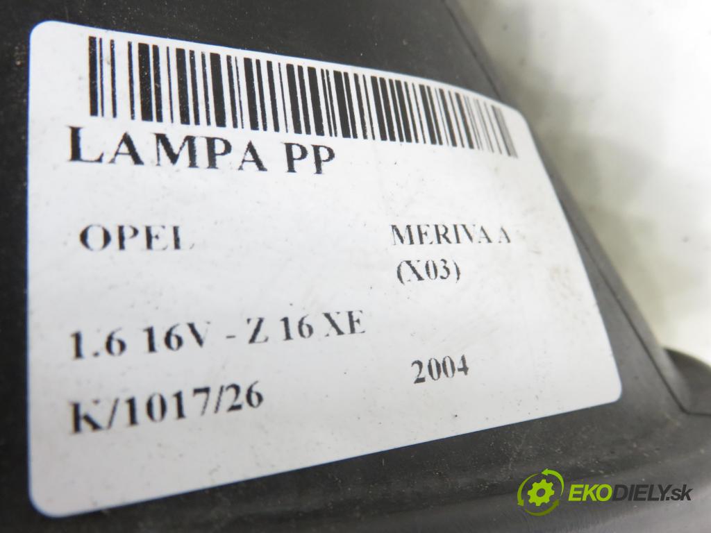 OPEL MERIVA A nadwozie wielkoprzestrzenne (MPV) (X03) HB 2004 74,00 1.6 16V - Z 16 XE 1598,00 světlo PP 93321053