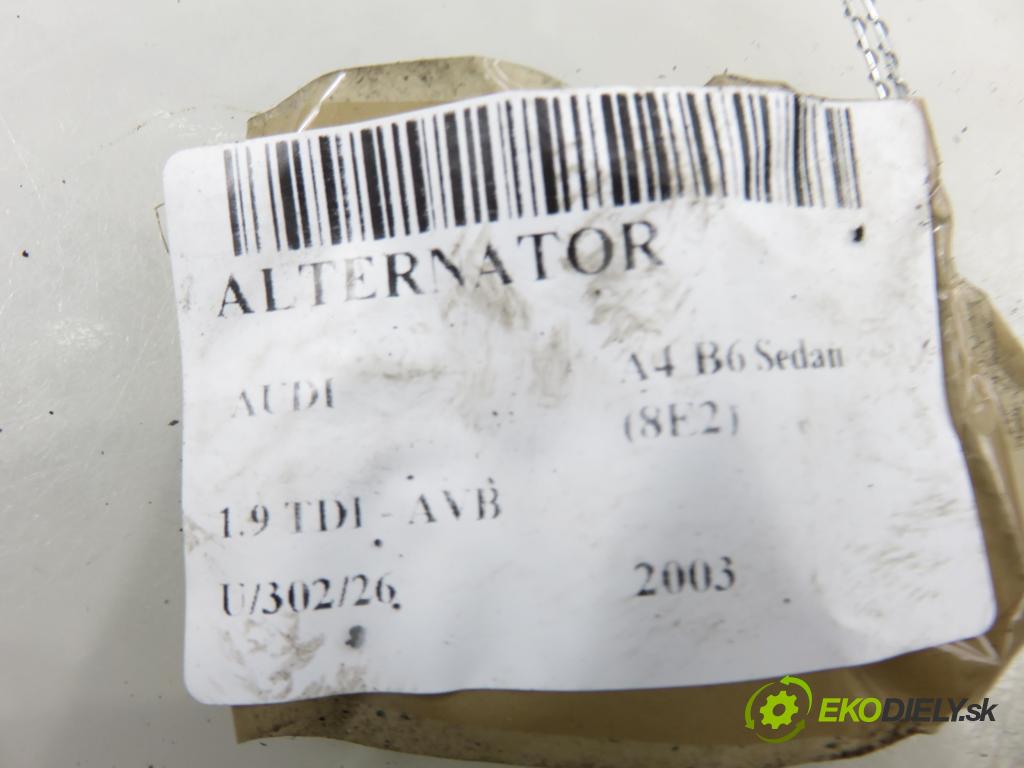 AUDI A4 (8E2, B6) SEDAN 2003 74,00 1.9 TDI PD 101 - AVB 1896,00 Alternátor 028903029Q ; 0124525010 (Alternátor)