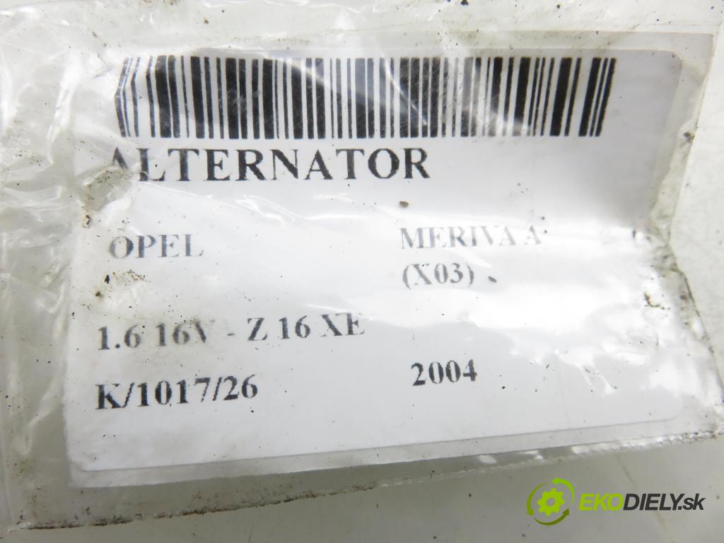 OPEL MERIVA A nadwozie wielkoprzestrzenne (MPV) (X03) HB 2004 74,00 1.6 16V - Z 16 XE 1598,00 Alternátor 55556070 ; 55556070ZP ; 0124425022 (Alternátor)