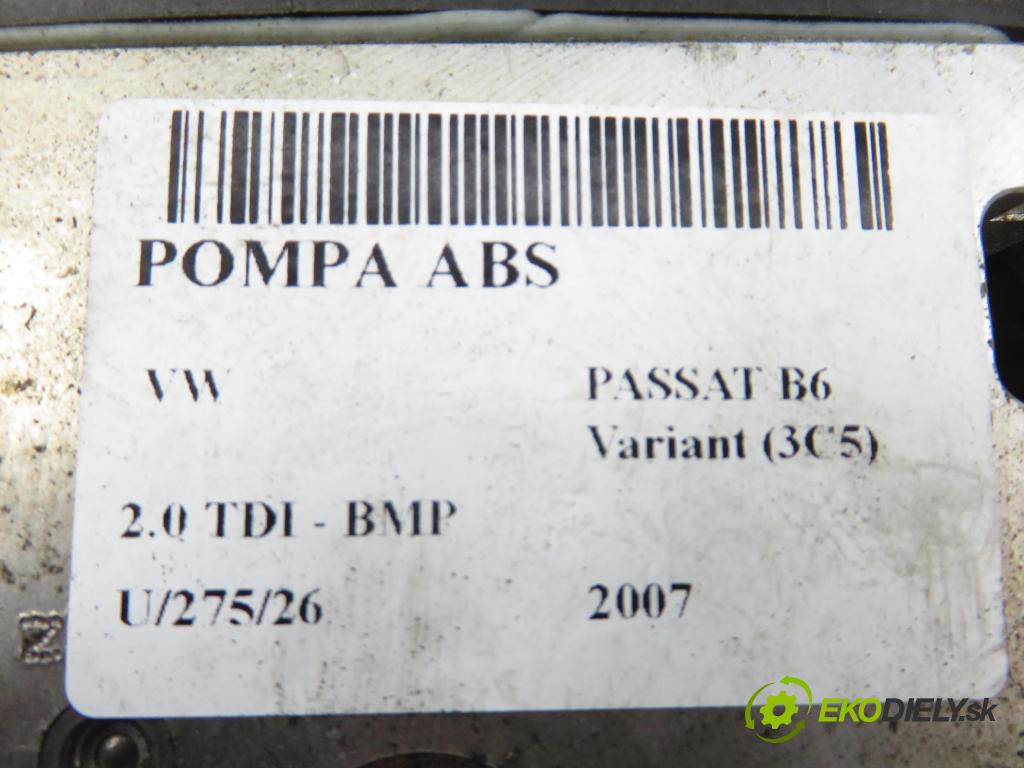 VW PASSAT B6 Variant (3C5) KOMBI 2007 103,00 2.0 TDI PD 8V 140 - BMP 1968,00 pumpa ABS 3C0614109A ; 16420302A ; 16420502 (Pumpa ABS)