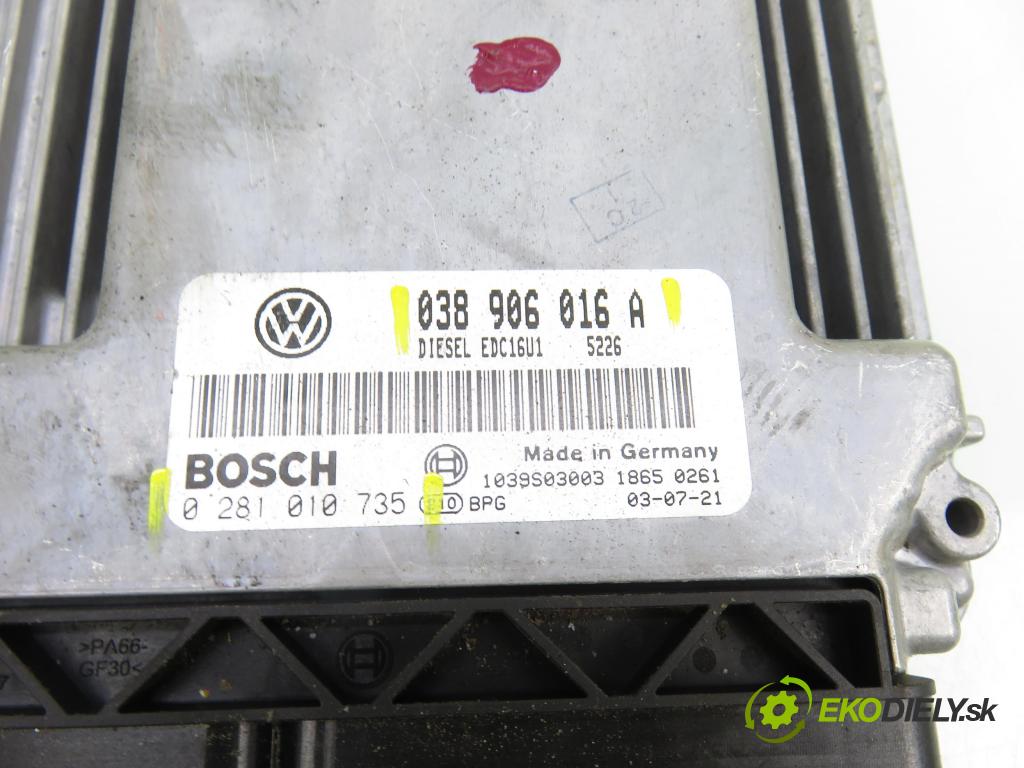 VW TRANSPORTER V Skrzynia (7HA, 7HH, 7EA, 7EH) FURGON 2003 77,00 1.9 TDI - AXB 1896,00 Riadiaca jednotka Motor 038906016A ; 0281010735
