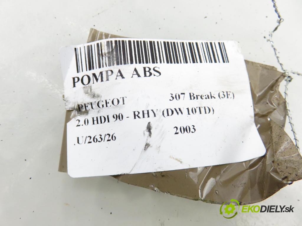 PEUGEOT 307 Break (3E) KOMBI 2003 66,00 2.0 HDI 90 - RHY (DW10TD) 1997,00 Pumpa ABS 0265800301 ; 9646828780 ; 0265231302 (Pumpa ABS)