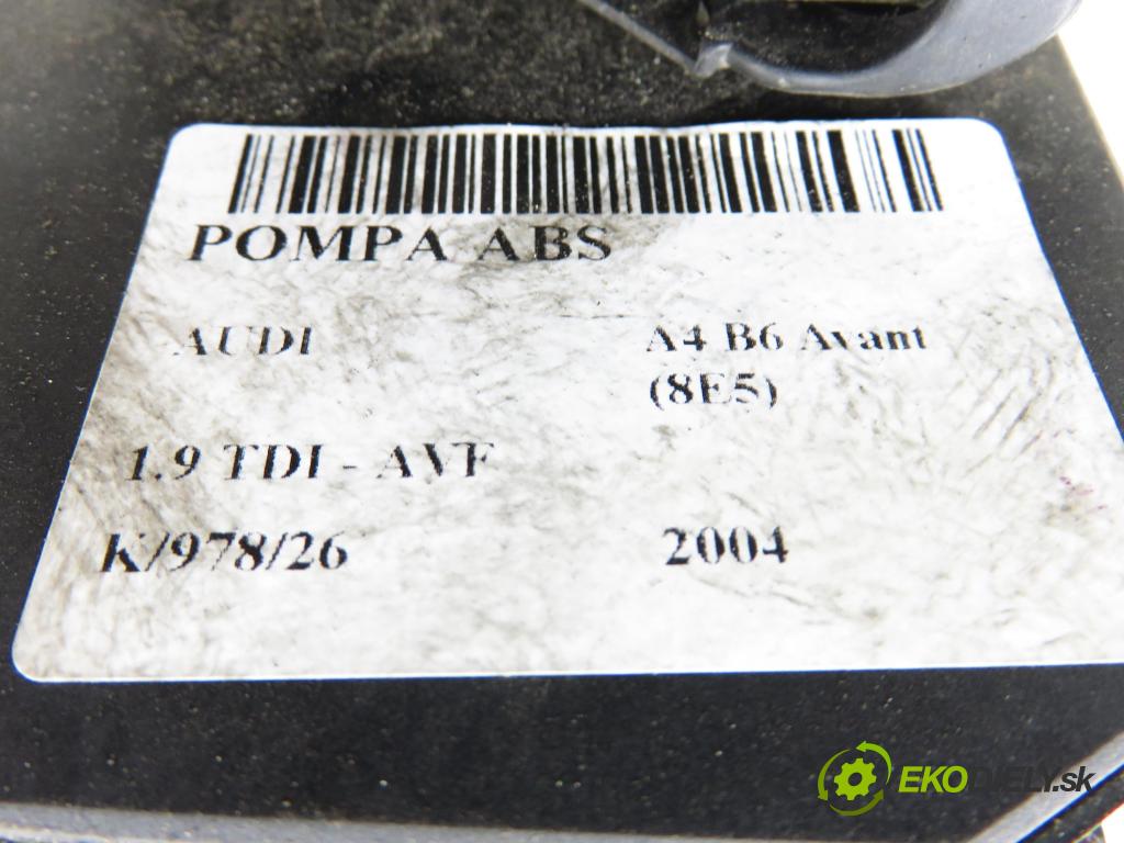 AUDI A4 Avant (8E5, B6) KOMBI 2004 96,00 1.9 TDI PD 130 - AVF 1896,00 pumpa ABS 0265950011 ; 8E0614517 ; 0265225048 (Pumpa ABS)