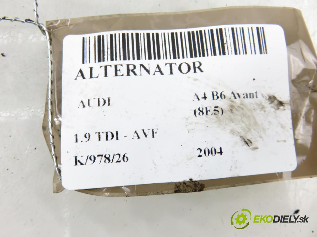 AUDI A4 Avant (8E5, B6) KOMBI 2004 96,00 1.9 TDI PD 130 - AVF 1896,00 Alternátor 06F903023J ; 0124525092 (Alternátor)