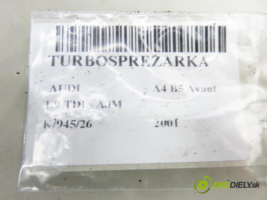 AUDI A4 Avant (8D5, B5) KOMBI 2001 85,00 1.9 TDI - AJM 1896,00 RYCHLONABÍJEČKA: 028145702R (Kompletní turbodmychadlo)