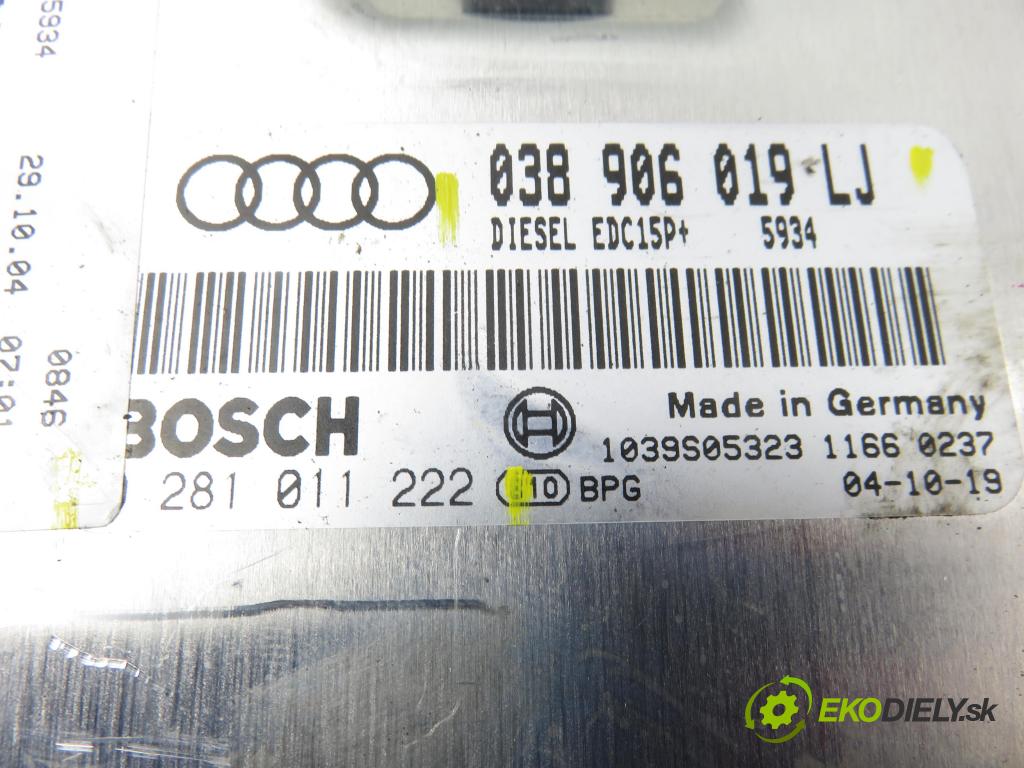 AUDI A4 Avant (8E5, B6) KOMBI 2004 96,00 1.9 TDI PD 130 - AVF 1896,00 Riadiaca jednotka Motor 038906019LJ ; 0281011222