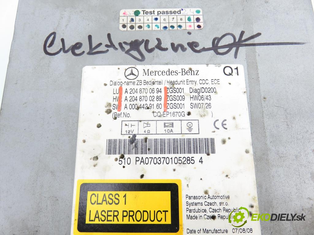 MERCEDES-BENZ KLASA C (W204) SEDAN 2007 125,00 C 220 CDI (204.008) - OM 646.811 2148,00 RADIO CD A2048700694 ; A2048700289 ; A0004429160