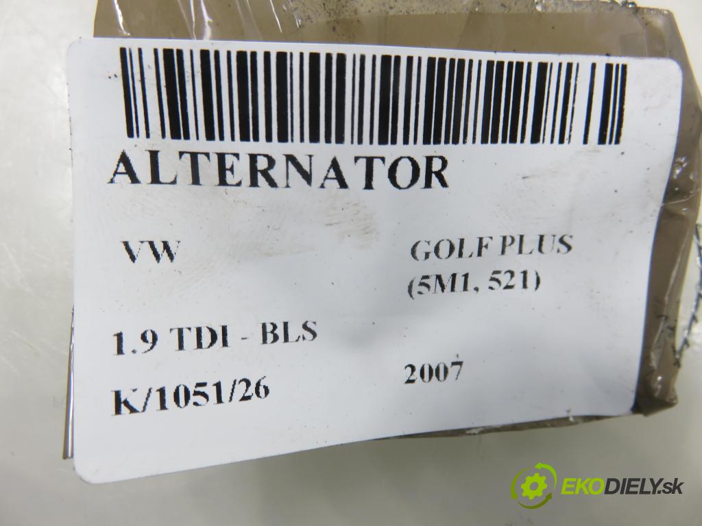 VW GOLF PLUS (5M1, 521) HB 2007 77,00 1.9 TDI - BLS 1896,00 Alternátor 06F903023F ; 0124525091 (Alternátor)